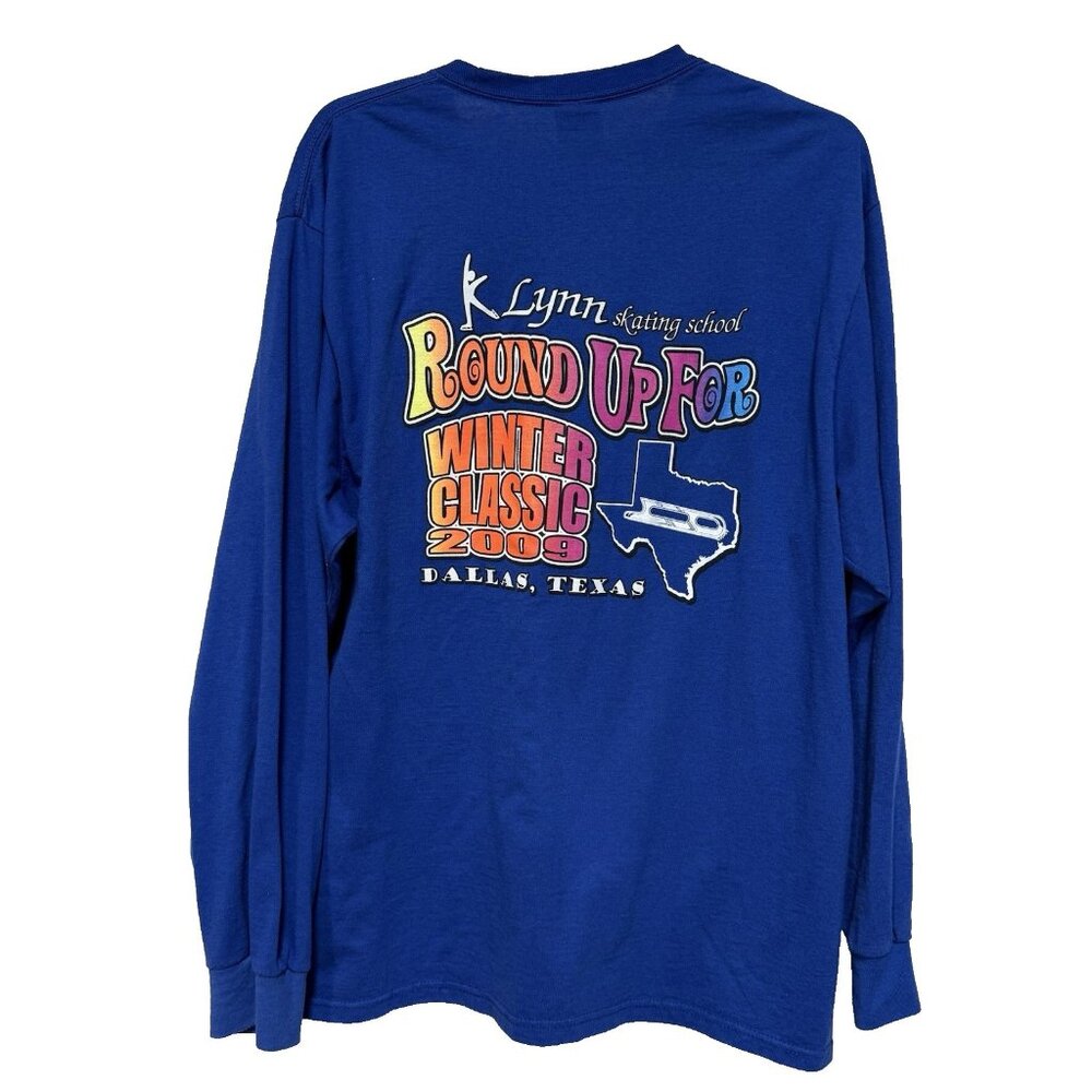 Womens Large T Shirt Long Sleeves Blue Ice Skating Dallas Winter Classic 2009